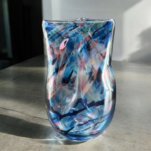 Fire Islands Signed Matthew Labarbera Glass Vase Triangular Glass Multicolor - Picture 1 of 16